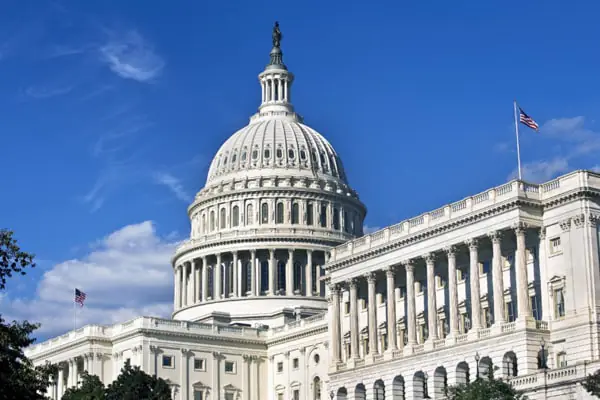 Stately white domed government building