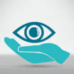 Teal eye on a hand
