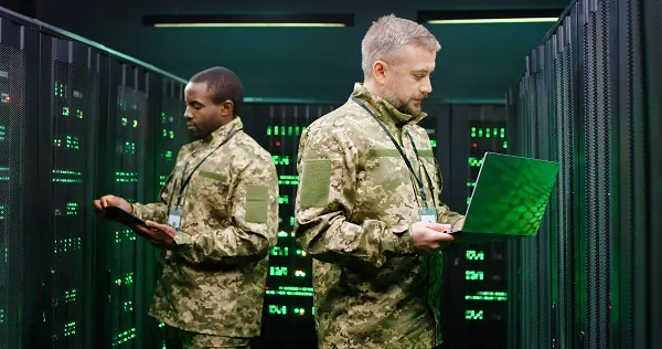 Soldiers in camouflage uniforms standing
