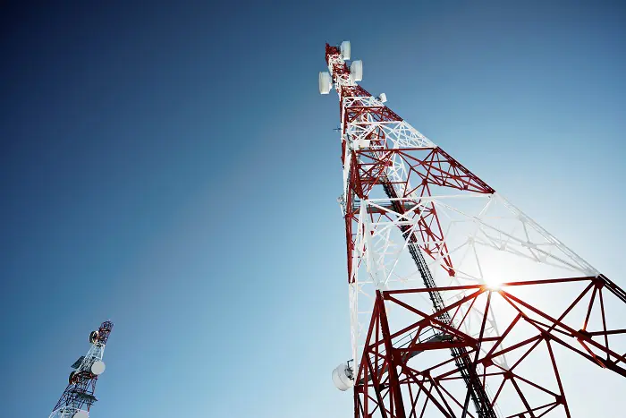 Tall red and white communication tower
