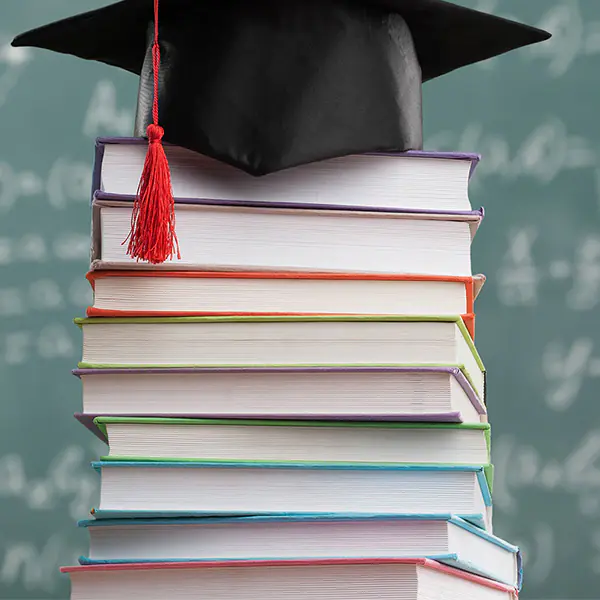 Black graduation cap on top