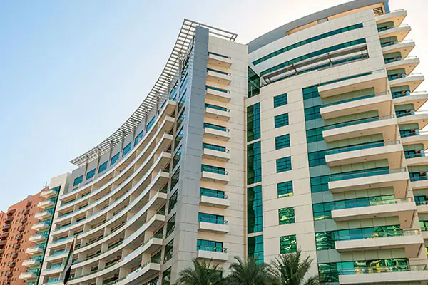 Modern beige and blue building
